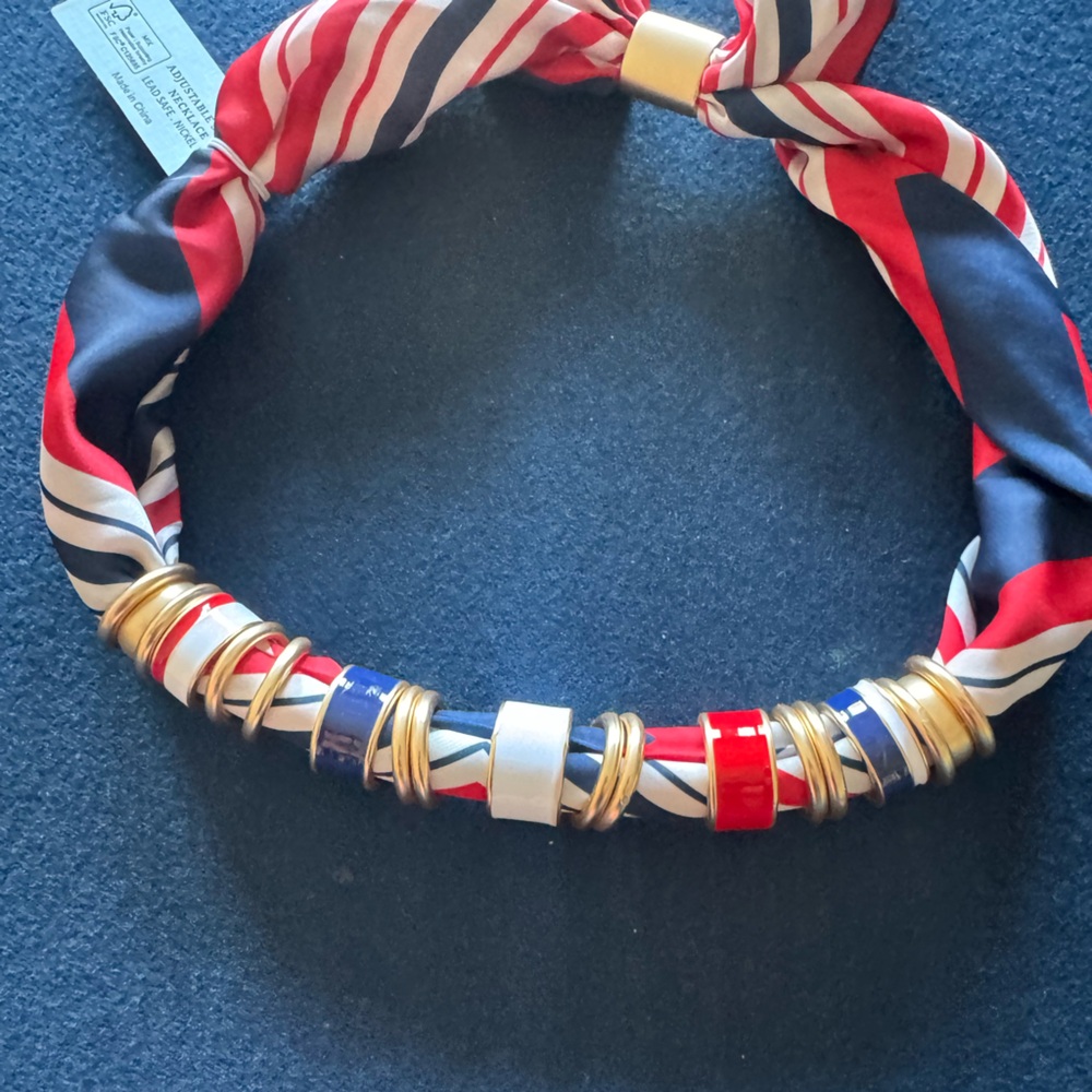 Piper adjustable Scarf Necklace ❤️🤍💙Red white & Blue Stripes with metal accents - Picture 6 of 11